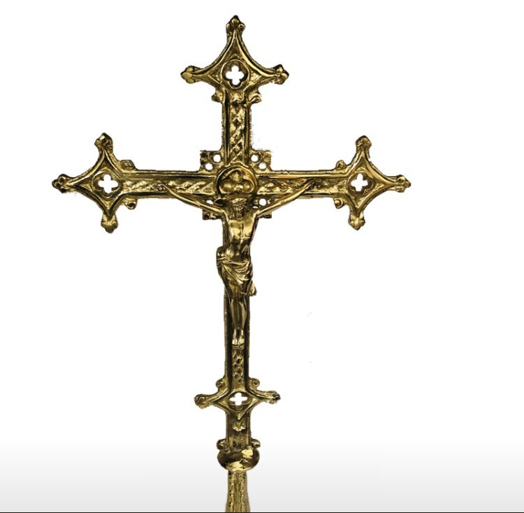 Crucifixo Cruz Bronze Processional Mesa Igreja Altar - 2