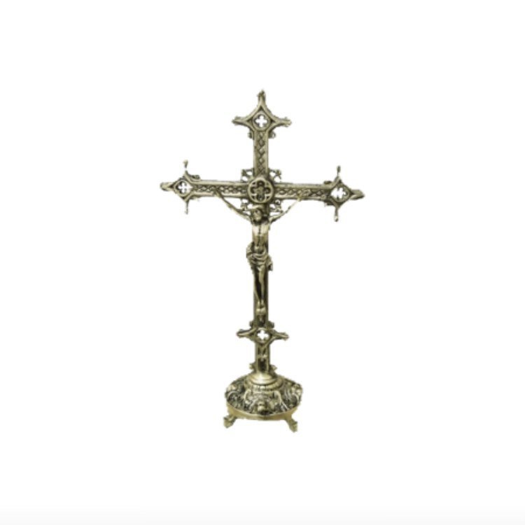 Crucifixo Cruz Bronze Processional Mesa Igreja Altar - 3