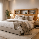 Ver imagem 1 de Cabeceira Lisboa com Prateleiras e Nicho Organizador P/ Cama Box Queen 160cm Quarto Casal:nature/off