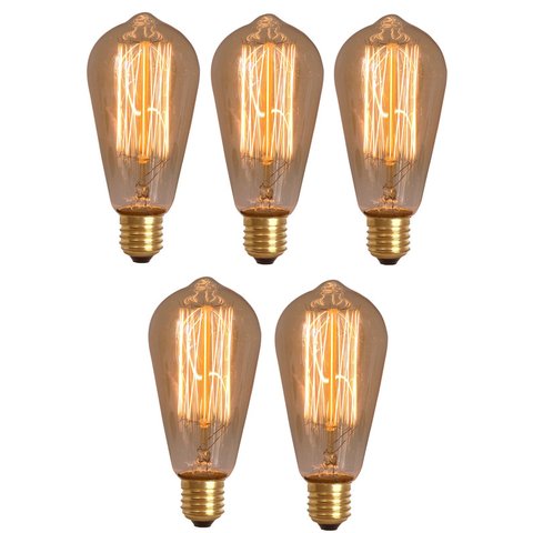 Kit 5x Lâmpada Retrô St64 Carbono Dimerizável Âmbar 40w 110v
