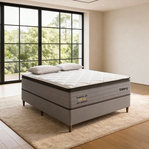 Cama Box Casal Pkt 20 Eps Spring Valery Luxo Cinza/Branco