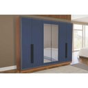 Ver imagem 1 de Guarda Roupa Casal 6 Portas (2 c/ Espelho) e 4 Gavetas Valência Freijo/Azul - Politorno