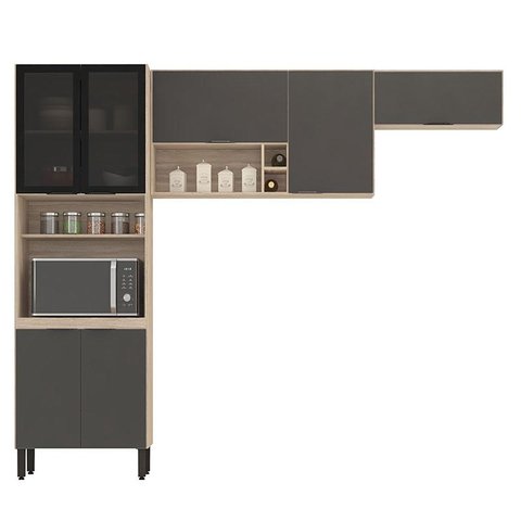 Cozinha Modulada Firenze FI0007 Avena Grafito - Demóbile