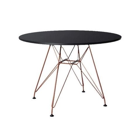 Mesa Eiffel Redonda 90cm Tampo de Madeira Preto com Base de Ferro Cobre