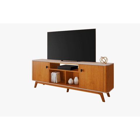 Rack Oslo 1,80m Ideal para Tv até 70'' Detalhes Curvo e Pés em Madeira Maciça:cinamomo / Off