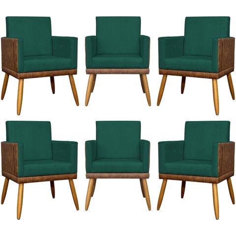 Kit 6 Poltronas Decorativas para Escritório Lis Corino e Suede Cores Pé 30cm