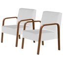 Ver imagem 1 de Kit 2 Poltronas Jade Braço Madeira Courino. Branco