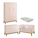 Ver imagem 1 de Quarto de Bebê 3 Portas New Classic Rosa com Pés Madeira e Colchão Gazin – Reller