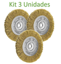 Ver imagem 1 de Kit 3 Unidades Escova Aço Carbono Circular, Ondulado 100mm Diâmetro e Furo 22,2mm