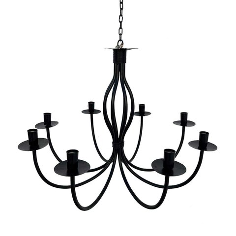 Lustre Luminária Ferro Teto Rústica corrente salão sala cozinha Preto 8 Bocais MINAS ARTE PRÓPRIA 8 
