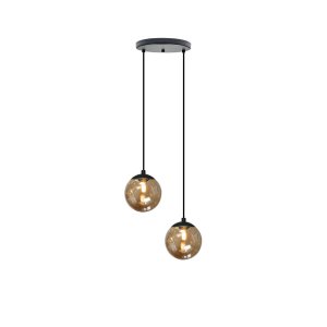 Pendente Moderno Preto Globo Duplo P/ Sala Espaço Gourmet Arevo Iluminação Jabuticaba VIDRO FUMÊ