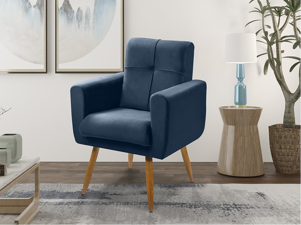 Poltrona Cadeira Aline Consultório Quarto Veludo Azul - 1