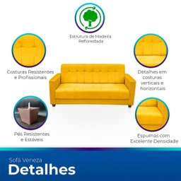 Sofá para Sala de Estar Moderno Confortável Veneza Suede - 3
