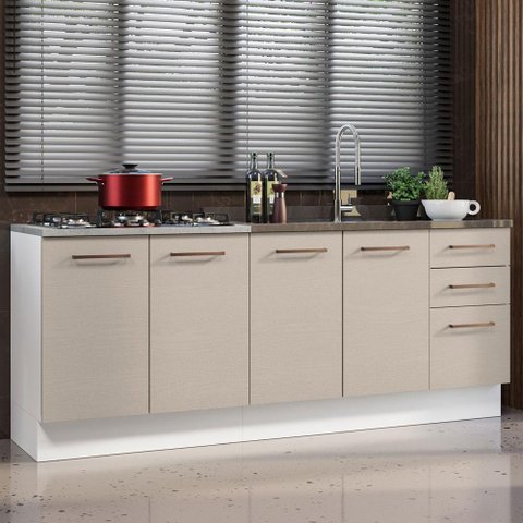 Kit com 2 Balcões de Cozinha 3 Gavetas 4 Portas (sem Tampo e Pia) Branco/crema Agata Madesa