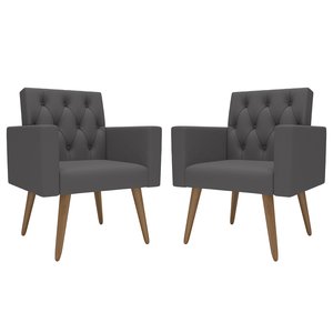 Kit 2 Poltronas Thais Premium: Cinza-escuro/corino