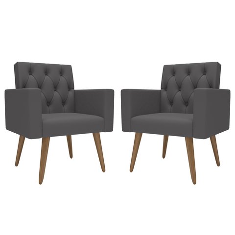 Kit 2 Poltronas Thais Premium: Cinza-escuro/corino