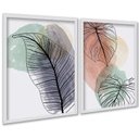 Ver imagem 1 de Kit 2 Quadros Folhas Costela Adão Aquarela 33x24cm:moldura Branca