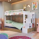 Ver imagem 1 de Treliche Infantil com Escada Nichos e Cama Auxiliar Branco/Oak - Completa Móveis