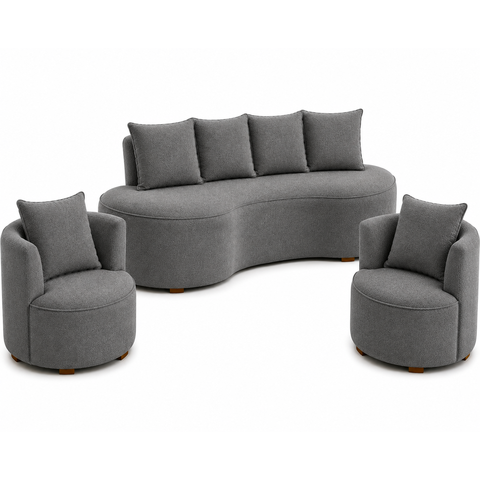 Kit Sofá Orgânico 210 cm 2 Poltronas Orgânico Boucle Cinza