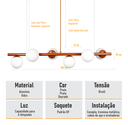 Ver imagem 2 de Lustre Pendente Figo Bronze - 6 Globo Esfera de Vidro Branco