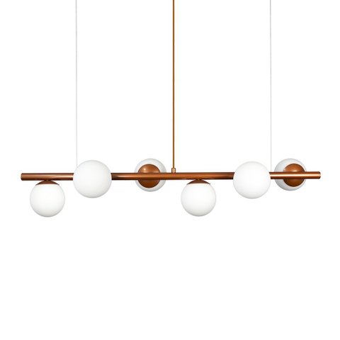 Lustre Pendente Figo Bronze - 6 Globo Esfera de Vidro Branco