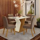 Ver imagem 1 de Conjunto Sala de Jantar Layla Select 4 Lugares Tampo MDF Cadeiras Suede Amêndoa 120cm Casa 812