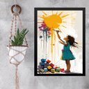 Ver imagem 1 de Quadro Decorativo Arte Criança Pintando Sol 24x18cm:moldura Preta