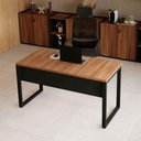 Ver imagem 5 de Mesa Escrivaninha Industrial MDF 140cm Nogal com Preto F5 Office