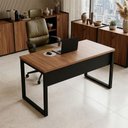 Ver imagem 1 de Mesa Escrivaninha Industrial MDF 140cm Nogal com Preto F5 Office