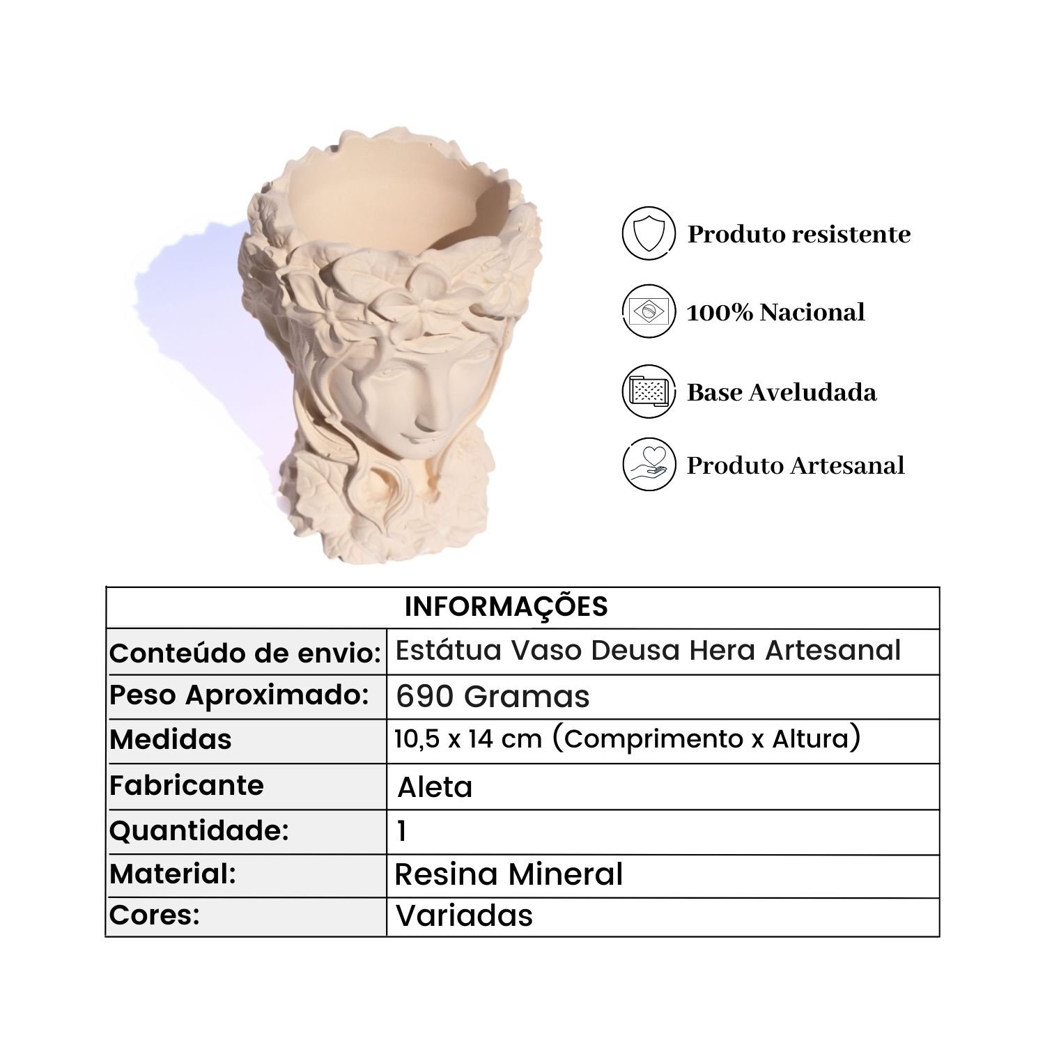 Estátua Vaso Deusa Hera Artesanal 10x15cm em Resina Mineral - Vermelho - 5