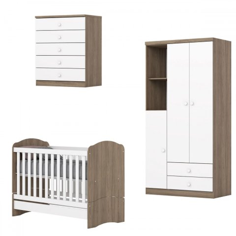 Quarto de Bebê Completo Bala de Menta 3 Portas 7 Gavetas Rústico/branco - Henn