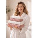 Ver imagem 5 de Jogo de Toalha Banho Aura Kit 4 Peças Atlântica 100% Algodão Rosa/Branco