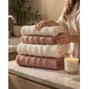 Ver imagem 2 de Jogo de Toalha Banho Aura Kit 4 Peças Atlântica 100% Algodão Rosa/Branco
