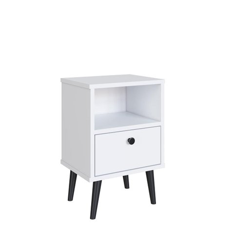 Mesa de Cabeceira 38,5x57cm com Gaveta Branca Mc0008cgb