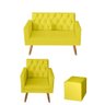 Kit Sofá 2 Lugares e Poltrona para Sala Bianca Capitonê Rodapé e Puff Quadrado Suede Amarelo - M - 1