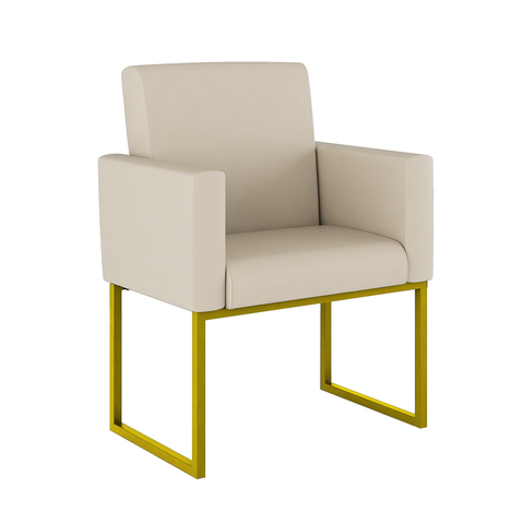 Poltrona Decorativa Courino Recepção Base Ferro Dourado Cor:courino Bege