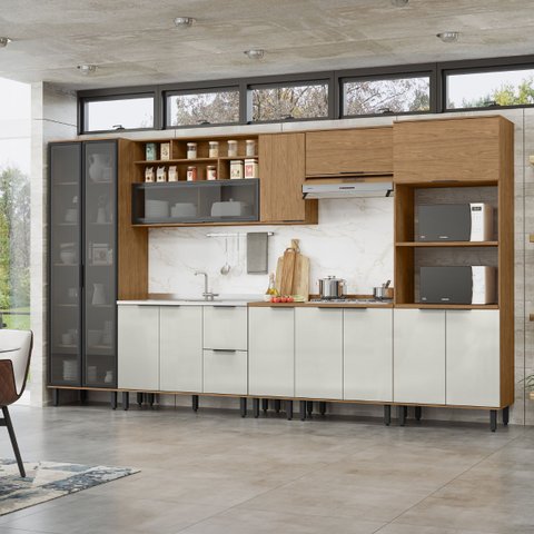 Cozinha Modulada Completa 8 Peças Lombardia Freijó Off White