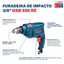 Ver imagem 5 de Furadeira Industrial Impacto 3/8 Reversão 450w Gsb 450re + Estojo 30 Peças X-line Titânio Bosch