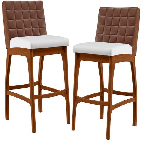 Kit 2 Banquetas Altas Cozinha Sala Jantar Fixa Mila B04 Couríssimo Marrom Corano Branco - Lyam