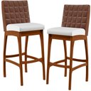 Ver imagem 1 de Kit 2 Banquetas Altas Cozinha Sala Jantar Fixa Mila B04 Couríssimo Marrom Corano Branco - Lyam