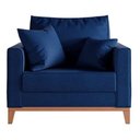 Ver imagem 1 de Poltrona Beny Pés e Base em Madeira Suede Azul Marinho - Fm