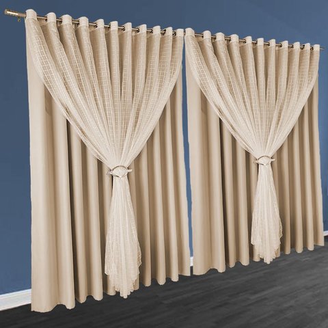 cortina blackout em tecido Fiori 5,00 x 2,70 c/voal palha