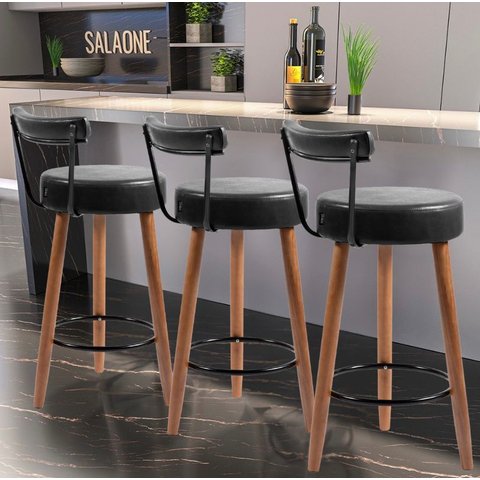 Kit 3 Banquetas Estofadas Altas Napoles com Encosto para Cozinha, Área Gourmet e Balcão - Salaone:pr