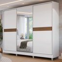 Ver imagem 1 de Guarda-Roupa Casal 100% MDF com Pés 3 Portas 1 Espelho Branco Malta Madesa