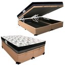 Ver imagem 1 de Cama Box Baú Casal Sintético Bipartido + Colchão Ortobom Iso Dupla Face 60x138x188 Cor:bege