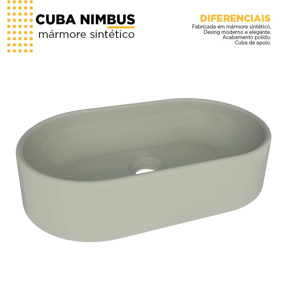 Cuba de Apoio para Banheiro em Mármore Sintético Nimbus Cimento - Cozimax - 2