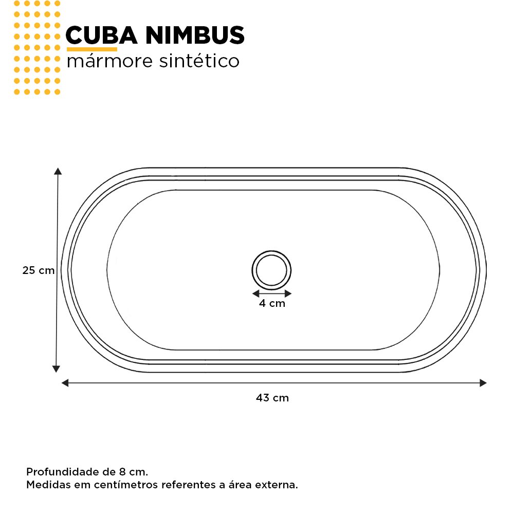 Cuba de Apoio para Banheiro em Mármore Sintético Nimbus Cimento - Cozimax - 3