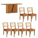Ver imagem 2 de Mesa de Jantar Barril 6 Lugares 2,00m x 1,00m com 6 Cadeiras Encosto Palha e Estofadas 100% MDF Casa