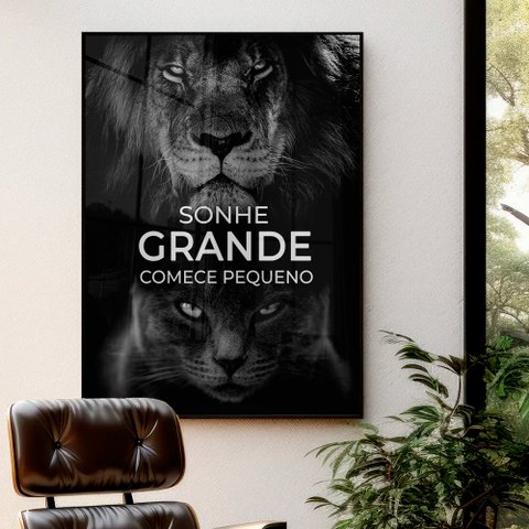Quadro Motivacional Sonhe Grande em Moldura Caixa Tacolado 20 X 30cm Moldura Trad 1cm Madeira Escura