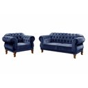 Ver imagem 1 de Kit Namoradeira Duquesa Chesterfield 2 Lugares + 1 Poltrona - Suede Azul Marinho